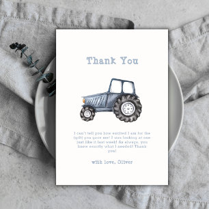Minimalistisch Boho Boy Watercolor Traktor Babydus Dankeskarte
