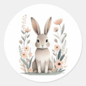 Minimalistisch Boho Bunny Rabbit Blume Runder Aufkleber (Vorderseite)