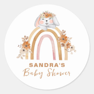 Minimalistisch Boho Bunny Rainbow Floral Baby Dusc Runder Aufkleber