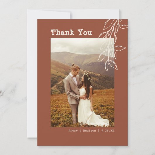 Minimalistisch Boho Burnt Orange Schreibwriter Wed Dankeskarte (Vorderseite)