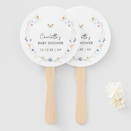 Minimalistisch Boho Butterfly Wildblume Babydusche Fächer (Vorne und Hinten)