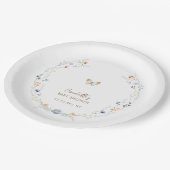 Minimalistisch Boho Butterfly Wildblume Babydusche Pappteller (Schrägansicht)