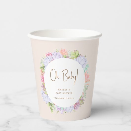 Minimalistisch Boho Cactus Desert Oh Babydusche Pappbecher (Vorderseite)