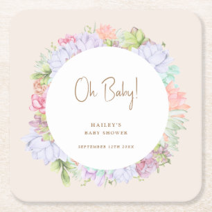 Minimalistisch Boho Cactus Desert Oh Babydusche Rechteckiger Pappuntersetzer