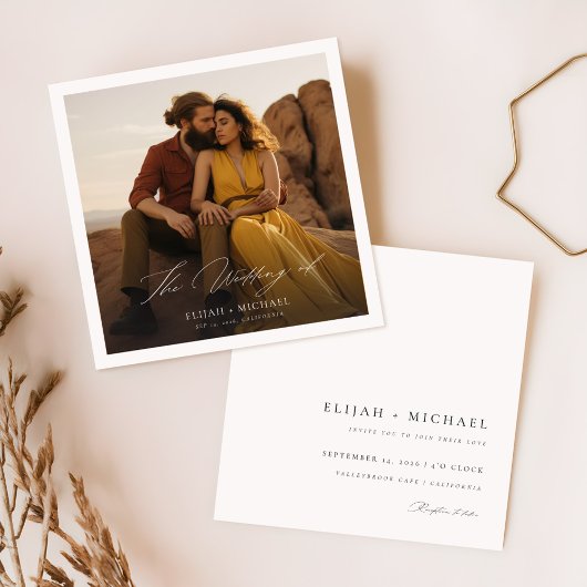Minimalistisch Boho Chic Foto Square Wedding Einladung