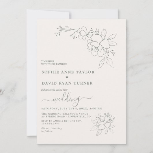 Minimalistisch Boho Elegant Sage Green Simple Wedd Einladung (Vorderseite)