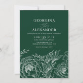 Minimalistisch Boho Emerald Green White Wedding Einladung (Vorderseite)