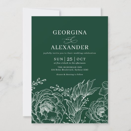 Minimalistisch Boho Emerald Green White Wedding Einladung (Vorderseite)