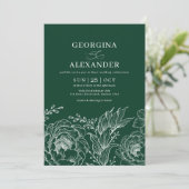 Minimalistisch Boho Emerald Green White Wedding Einladung (Stehend Vorderseite)