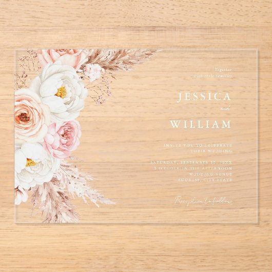 Minimalistisch Boho Fall Floral Wedding Acryleinladungen (Vorderseite)