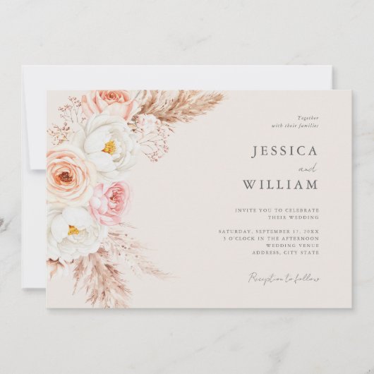 Minimalistisch Boho Fall Floral Wedding Einladung (Vorderseite)