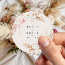 Minimalistisch Boho Fall Floral Wedding Runder Aufkleber