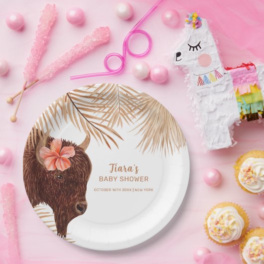 Minimalistisch Boho Floral Holy Cow Girl Babydusch Pappteller (Party)