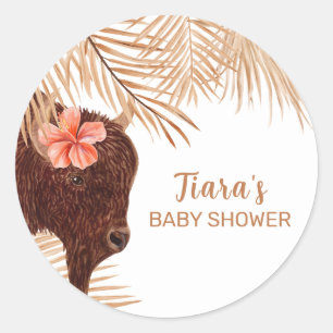 Minimalistisch Boho Floral Holy Cow Girl Babydusch Runder Aufkleber