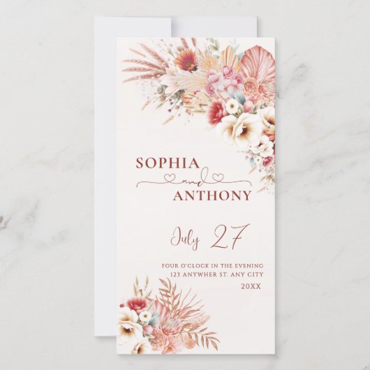 Minimalistisch Boho Floral QR Code Wedding Save The Date (Vorderseite)