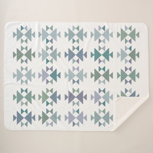 Minimalistisch Boho Geometric Südwest Blue Pastels Sherpadecke (Vorderseite (Horizontal))