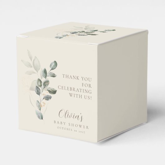 Minimalistisch Boho Gold Greenery Baby Shower Geschenkschachtel (Vorderseite)