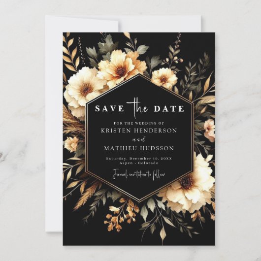 Minimalistisch Boho Gold und Black Wedding Save The Date (Vorderseite)