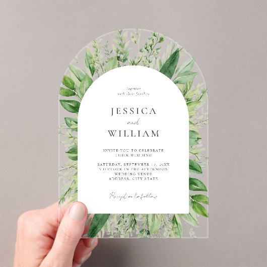 Minimalistisch Boho Greenery Wedding Acryleinladungen (Insitu (Handheld))