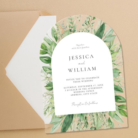 Minimalistisch Boho Greenery Wedding Acryleinladungen
