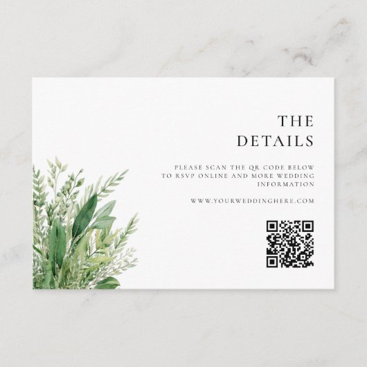 Minimalistisch Boho Greenery Wedding Begleitkarte (Vorderseite)