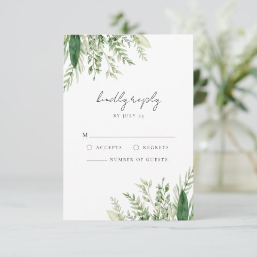 Minimalistisch Boho Greenery Wedding RSVP Karte (Stehend Vorderseite)