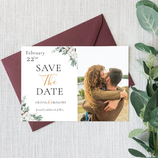 Minimalistisch Boho Greenery White Blume Foto Save The Date