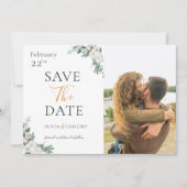 Minimalistisch Boho Greenery White Blume Foto Save The Date (Vorderseite)