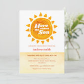 Minimalistisch Boho kommt hier die Son Baby Dusche Einladung (Stehend Vorderseite)