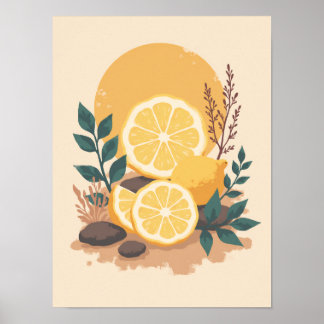 Minimalistisch Boho Lemon Scheiben Abstrakte Küche Poster