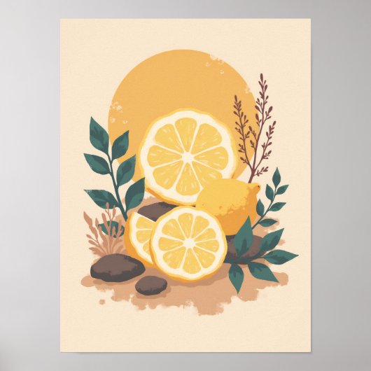 Minimalistisch Boho Lemon Scheiben Abstrakte Küche Poster (Vorne)