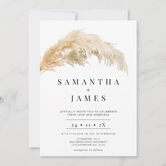 Minimalistisch Boho Light Pampas Grass Wedding Einladung (Vorderseite)