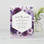 Minimalistisch Boho Lila Blumenhochzeit Save The Date (Stehend Vorderseite)