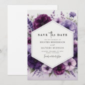 Minimalistisch Boho Lila Blumenhochzeit Save The Date (Vorne/Hinten)