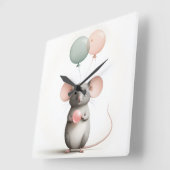 Minimalistisch Boho Maus Ballon Kinderzimmer Kinde Quadratische Wanduhr (Winkel)