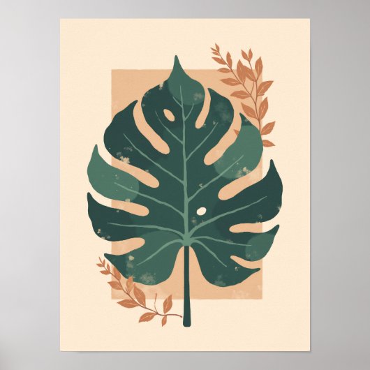 Minimalistisch Boho Monstera Leaf Wall Art Poster (Vorne)