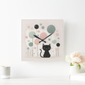 Minimalistisch Boho Niedlich Black Cat Kinderzimme Quadratische Wanduhr (Zuhause)