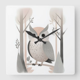 Minimalistisch Boho Owl im Kinderzimmer Woods Kind Quadratische Wanduhr