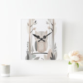 Minimalistisch Boho Owl im Wald Kinderzimmer Kinde Quadratische Wanduhr (Zuhause)