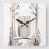 Minimalistisch Boho Owl im Wald Kinderzimmer Kinde Quadratische Wanduhr (Vorderseite)