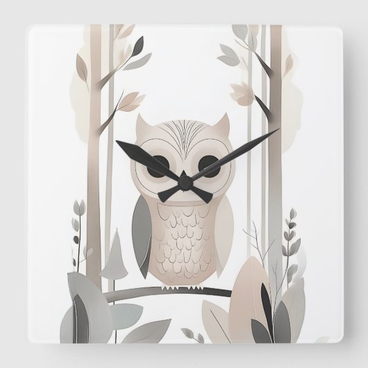 Minimalistisch Boho Owl im Wald Kinderzimmer Kinde Quadratische Wanduhr (Vorderseite)