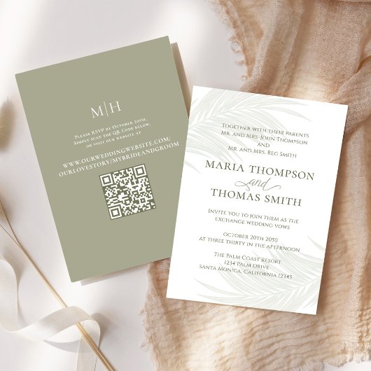 Minimalistisch Boho Palm Blätter Hochzeit Einladung