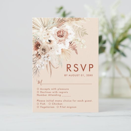 Minimalistisch Boho Pampas Grass RSVP-Karte RSVP Karte (Stehend Vorderseite)