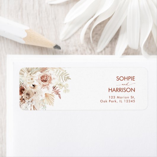 Minimalistisch Boho Pampas Grass Rücksendeadresse (Insitu)