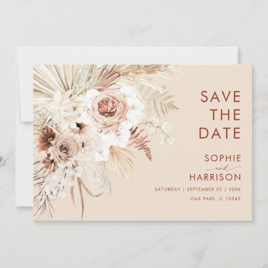 Minimalistisch Boho Pampas Grass Save the Date Einladung (Vorderseite)