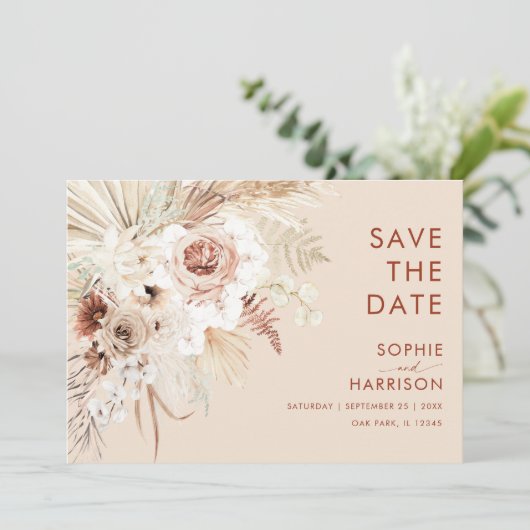 Minimalistisch Boho Pampas Grass Save the Date Einladung (Stehend Vorderseite)