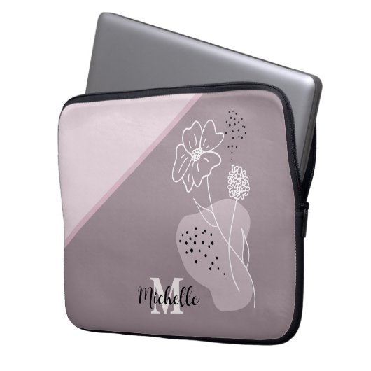 Minimalistisch Boho Personalisiert Name Floral Mon Laptopschutzhülle (Vorderseite Links)