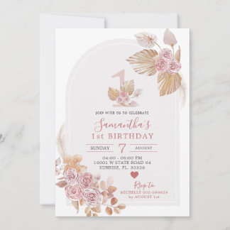 Minimalistisch Boho Pink Arch 1. Geburtstag Einlad Einladung