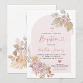 Minimalistisch Boho Pink Blumentaufen Einladung (Vorne/Hinten)