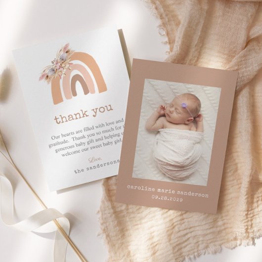 Minimalistisch Boho Rainbow New Baby Foto Vielen D Dankeskarte